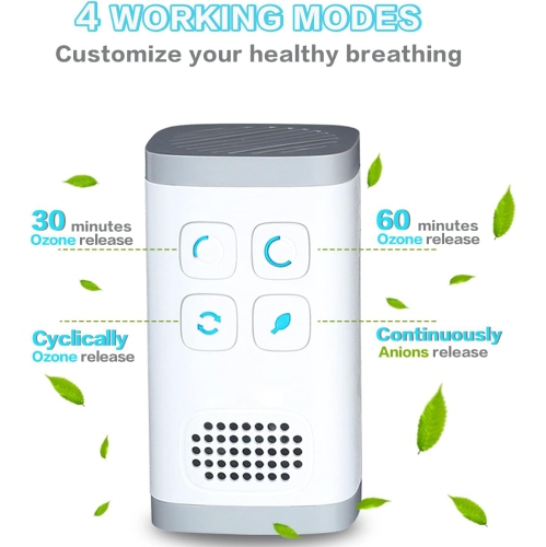 Ozone and Ion Air Purifier, Portable Room Air Purification - 4 Modes, Quiet and Filter-Free, Plug-In Design - Freshens Rooms, Kitchens and Bathrooms