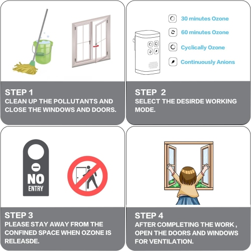Ozone and Ion Air Purifier, Portable Room Air Purification - 4 Modes, Quiet and Filter-Free, Plug-In Design - Freshens Rooms, Kitchens and Bathrooms