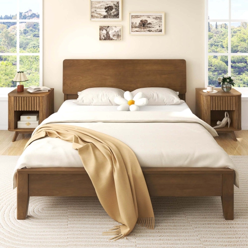 Costway 1/2 PCS Wood Nightstand with Drawer & Open Shelf Storage Home Bedside Table for Bedroom