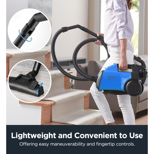 Eureka Mighty Mite Corded Canister Vacuum Cleaner, Lightweight Bagged Vacuum Cleaner Household for Carpets and Hard Floors, Blue, 3670H w/ 2 Dust Bags