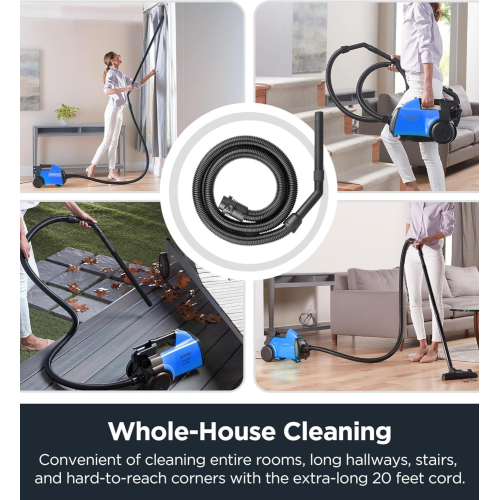 Eureka Mighty Mite Corded Canister Vacuum Cleaner, Lightweight Bagged Vacuum Cleaner Household for Carpets and Hard Floors, Blue, 3670H w/ 2 Dust Bags