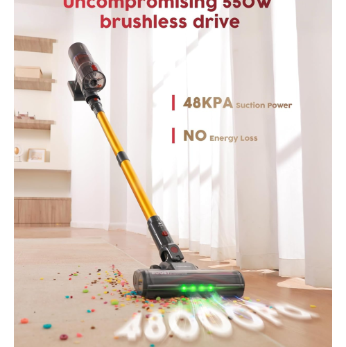 UNINELL HOME Cordless Vacuum Cleaner, 550W 48KPA 65Mins Vacuum Cleaners with LED Screen, Self-Standing Cordless Vacuum, Rechargeable, Anti-Tangle