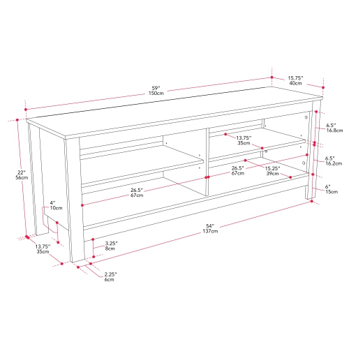 Meuble en bois Norio de Corliving pour téléviseur de 75&nbsp;po et moins avec tablettes de rangement ouvertes, console multimédia moderne pour le