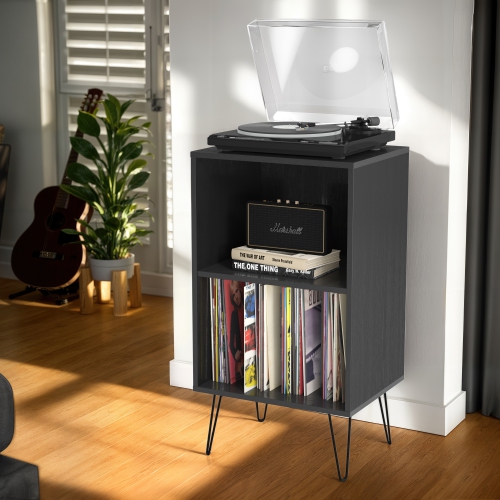 CorLiving Vintora Engineered Wood Record player Turntable Media Stand with Open Shelves