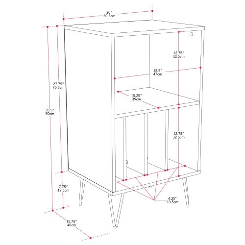 CorLiving Vintora Engineered Wood Record player Turntable Media Stand with Open Shelves