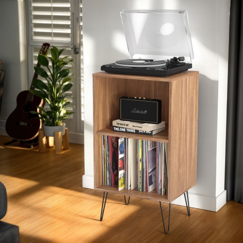 CorLiving Vintora Engineered Wood Record player Turntable Media Stand with Open Shelves