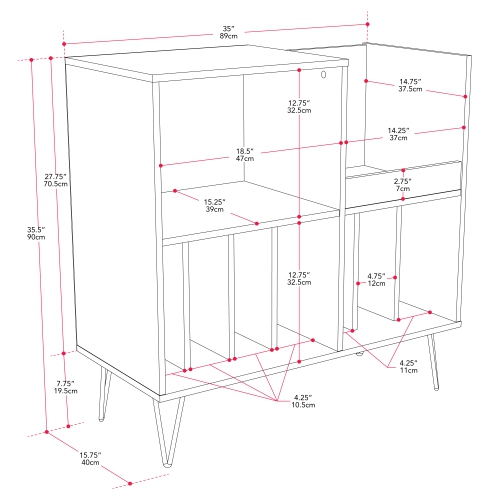 Grand tourne-disque en bois d'ingénierie Vintora de CorLiving avec tablettes ouvertes