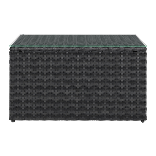 CorLiving Solterra Grey Resin Rattan Wicker Rectangular Patio Coffee Table with Glass Top