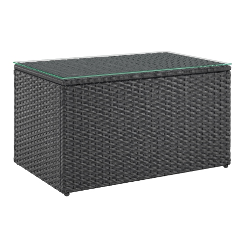 CorLiving Solterra Grey Resin Rattan Wicker Rectangular Patio Coffee Table with Glass Top