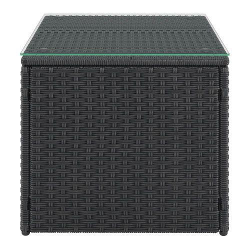 CorLiving Solterra Grey Resin Rattan Wicker Rectangular Patio Coffee Table with Glass Top