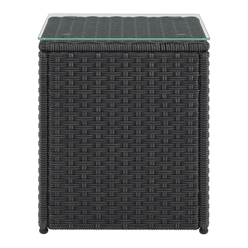 Table d'appoint carrée en osier de résine gris Solterra de CorLiving avec dessus en verre