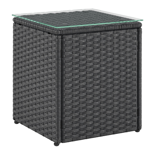 Table d'appoint carrée en osier de résine gris Solterra de CorLiving avec dessus en verre