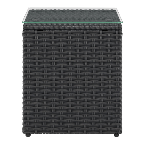 Table d'appoint carrée en osier de résine gris Solterra de CorLiving avec dessus en verre