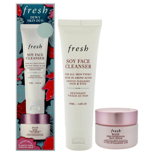 Dewy Skin Duo Skincare Set by Fresh for Women - 2 Pc 1.6oz Soy Face Cleanser, 0.5oz Rose Deep Hydration Face Cream