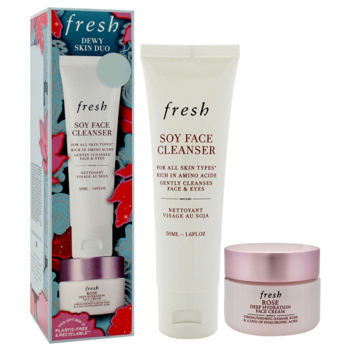 Dewy Skin Duo Skincare Set by Fresh for Women - 2 Pc 1.6oz Soy Face Cleanser, 0.5oz Rose Deep Hydration Face Cream