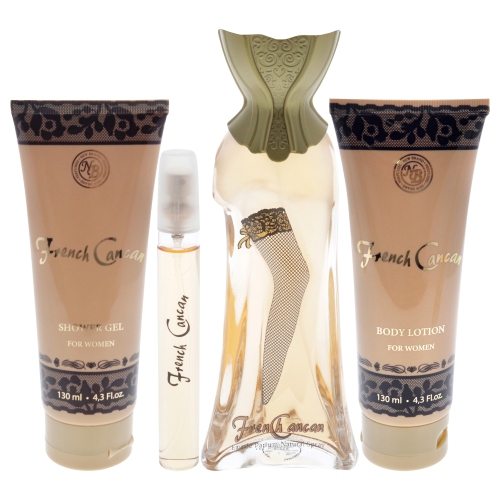 French Cancan by New Brand for Women - 4 Pc Gift Set 3.3oz EDP Spray, 0.5oz EDP Spray, 4.3oz Shower Gel, 4.3oz Body Lotion