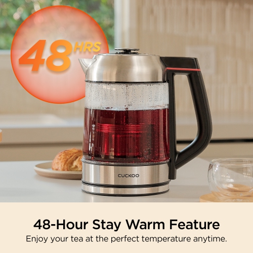 CUCKOO – Bouilloire électrique en verre CK-G170BS avec infuseur à thé, 7 plages de température, 7 lampes LED, 1,7 litres