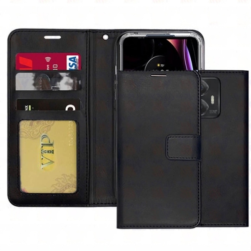 [CS] Magnetic Card Slot Leather Folio Wallet Flip Case Cover for Motorola Moto G 5G 2025, Black