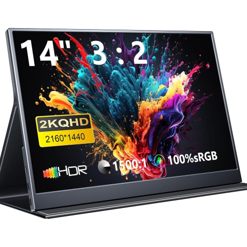 MAGICRAVEN  14" 2K Portable Monitor - 1440P Qhd, 3:2 Aspect Ratio, USB-C, HDMI, Built-In Speakers, Travel Monitor for Laptop, Ps4/5, PC, Xbox, Switch