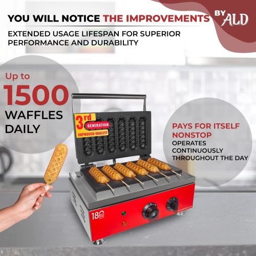 AR-EG6X Hotdog Waffle Maker | Waffle Iron for Corn Dogs | Stainless Steel | 6 Waffles on a Stick | 110V