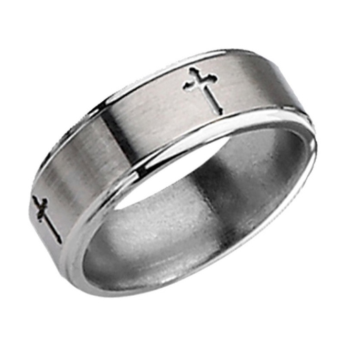 GEM AND HARMONY  Mens Brushed Ridged Cross Titanium Wedding Band Ring (8Mm) In Multicolor
