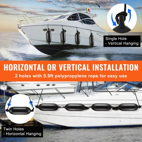VEVOR 8.5" x 26" Boat Fenders, Boat Bumpers for Docking, Inflatable Ribbed Fender with Center Holes, Marine Boat Dock Fender Bumper with Air Pump, 4