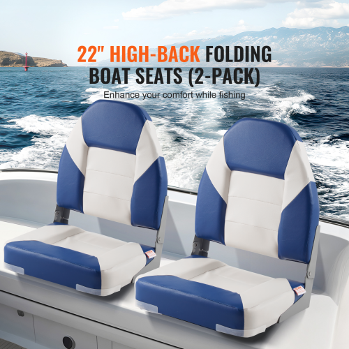 VEVOR 21.85" High Boat Seats, Back Boat Seat, Folding Boat Chair with Thickened Sponge Padding and Hinge, Fold-Down Boat Captain Chairs for Fishing