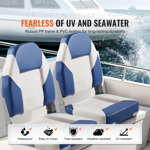 VEVOR 21.85" High Boat Seats, Back Boat Seat, Folding Boat Chair with Thickened Sponge Padding and Hinge, Fold-Down Boat Captain Chairs for Fishing