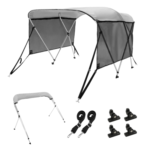 VEVOR 3 Bow Bimini Top Boat Cover, 600D Polyester Canopy with 1" Aluminum Alloy Frame, Includes Storage Boot, 2 Support Poles, 2 Straps, 6'L x 46"H x