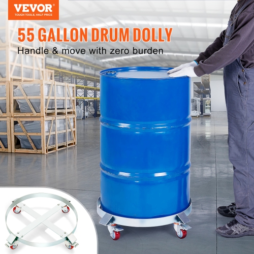VEVOR 55 Gallon Heavy Duty Drum Dolly, 1000lbs Load Capacity, Barrel Dolly Cart Drum Caddy, Non Tipping Hand Truck Capacity Dollies with Steel Frame