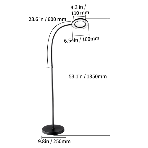 VEVOR 3-in-1 Magnifying Floor Lamp, 5X Standing Magnifying Glass with Light, Height Adjustable Floor Magnifier with Light, Flexible Gooseneck, LED 5