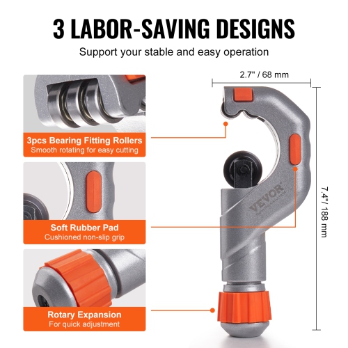 VEVOR 3PCS Tubing Cutter Set, 3/16"-2" O.D. Heavy Duty Pipe Cutter | 1/8"-7/8" O.D. Mini Pipe Cutter | Deburring Tool, Professional Pipe Cutter Kit