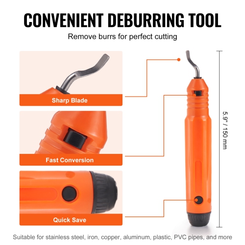 VEVOR 3PCS Tubing Cutter Set, 3/16"-2" O.D. Heavy Duty Pipe Cutter | 1/8"-7/8" O.D. Mini Pipe Cutter | Deburring Tool, Professional Pipe Cutter Kit
