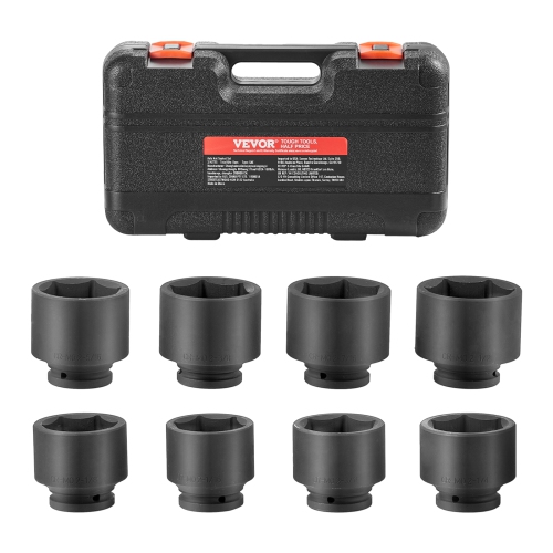 VEVOR  8-Piece Axle Nut Impact Socket Set, 3/4" Drive 6-Point Sae Spindle Nut Socket Set, Cr-Mo Heat Treated Large Socket Set w Storage Case, for Auto