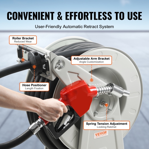 VEVOR 1" x 50' Fuel Hose Reel,Extra Long Retractable Diesel Hose Reel, 300PSI, Heavy-Duty Carbon Steel Construction with Automatic Fuel Nozzle, NBR