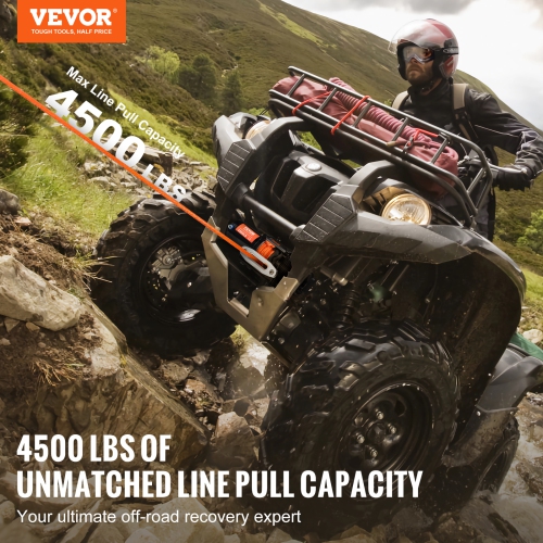 VEVOR Electric Winch, 4500 lb Line Pull Capacity, 12V DC ATV/UTV Winch with Φ1/4 in x 39 ft 12 Strands Synthetic Rope Aluminum Wireless & Wired