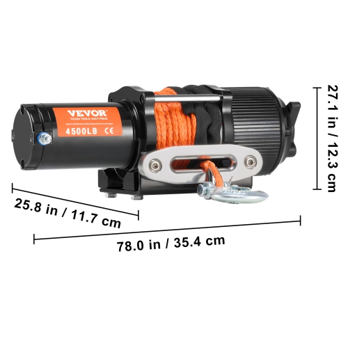 VEVOR Electric Winch, 4500 lb Line Pull Capacity, 12V DC ATV/UTV Winch with Φ1/4 in x 39 ft 12 Strands Synthetic Rope Aluminum Wireless & Wired