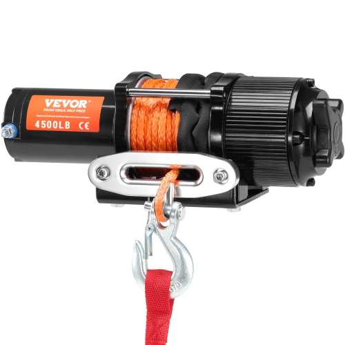 VEVOR Electric Winch, 4500 lb Line Pull Capacity, 12V DC ATV/UTV Winch with Φ1/4 in x 39 ft 12 Strands Synthetic Rope Aluminum Wireless & Wired