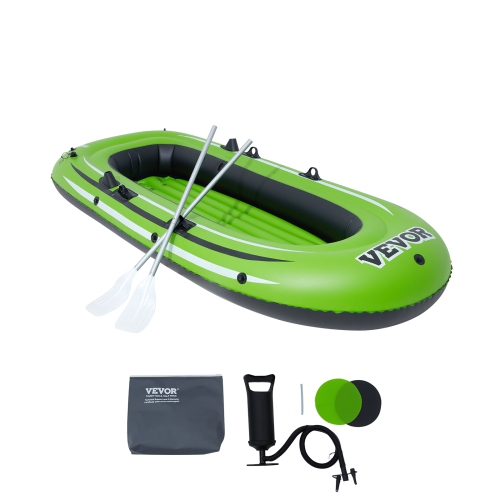 Image 1 de 9.. VEVOR 3-Person Inflatable Boat,Inflatable Fishing Boat, Strong PVC Portable Boat Raft Kayak, 45.6" Aluminum Oars,High-Output Pump, Fishing Rod