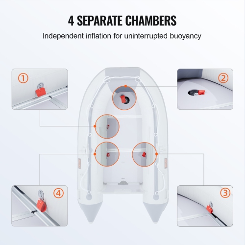 Canot pneumatique gonflable pour 4&nbsp;personnes VEVOR, bateau sport Transom avec plancher en bois marin et banc en aluminium réglable, canot à