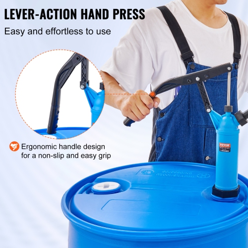 VEVOR 5-55 Gallon Drum Pump, 9.5 oz. Per Stroke, Lever-Action Barrel Pump, Drums with 3-Section Suction Tube Assembly & Hose, Hand Operated, Designed