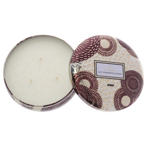 Bougie en étain à 3 mèches - Gilt Pomander et Hinoki par Voluspa pour unisexe - 12 oz Candle