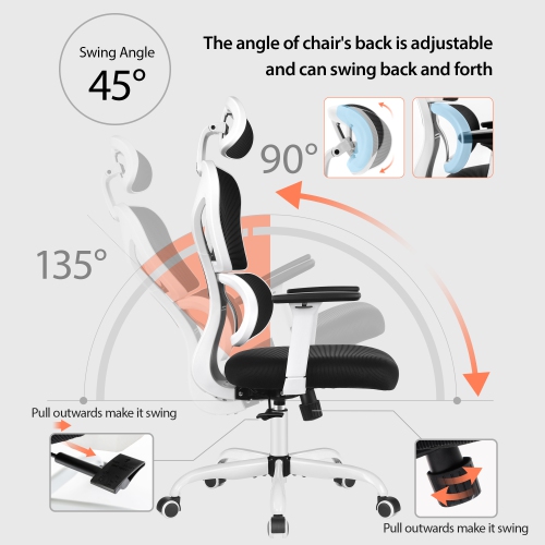 Coolse Ergonomic Mesh Office Chair – Adjustable Headrest, Lumbar Support & Armrests for Home, School, or Gaming （White）