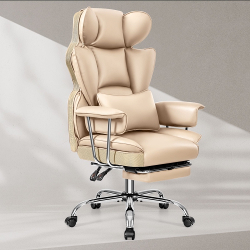 Coolse Big & Tall Ergonomic Office Chair with Foot Rest, High Back PU Leather Executive Chair with metal Armrests, Lumbar Support for Home or Work,