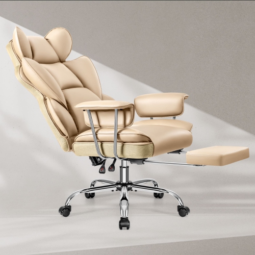 Coolse Big & Tall Ergonomic Office Chair with Foot Rest, High Back PU Leather Executive Chair with metal Armrests, Lumbar Support for Home or Work,