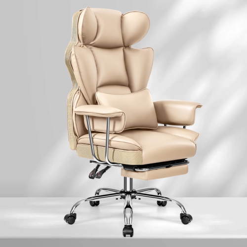 Coolse Big & Tall Ergonomic Office Chair with Foot Rest, High Back PU Leather Executive Chair with metal Armrests, Lumbar Support for Home or Work,