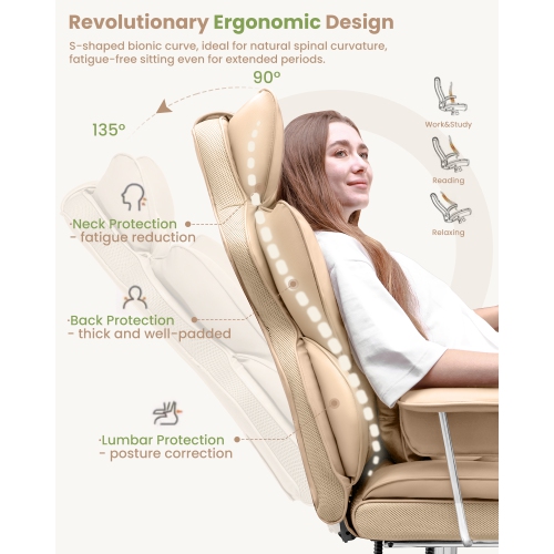 Coolse Big & Tall Ergonomic Office Chair with Foot Rest, High Back PU Leather Executive Chair with metal Armrests, Lumbar Support for Home or Work,