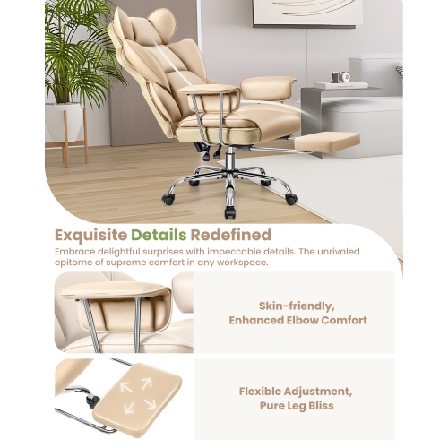 Coolse Big & Tall Ergonomic Office Chair with Foot Rest, High Back PU Leather Executive Chair with metal Armrests, Lumbar Support for Home or Work,
