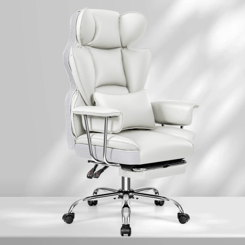 Coolse Big & Tall Ergonomic Office Chair with Foot Rest, High Back PU Leather Executive Chair with metal Armrests, Lumbar Support for Home or Work,