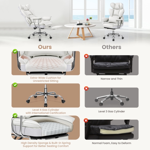 Coolse Big & Tall Ergonomic Office Chair with Foot Rest, High Back PU Leather Executive Chair with metal Armrests, Lumbar Support for Home or Work,